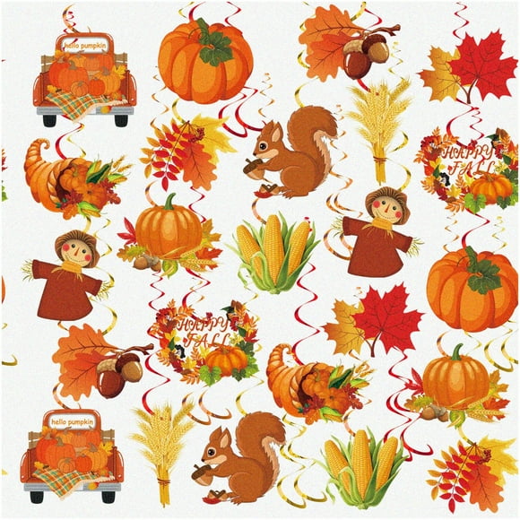 Autumn Bliss: 54 PCS Fall Party Hanging Decorations - Vibrant Swirls & Spirals for Harvest Celebrations, Thanksgiving, Baby Showers & Birthdays. Elevate your Happy Fall Party Supplies!