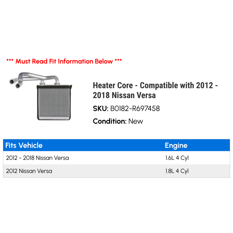 Heater Core - Compatible with 2012 - 2018 Nissan Versa 2013 2014 2015 2016  2017 - Walmart.com