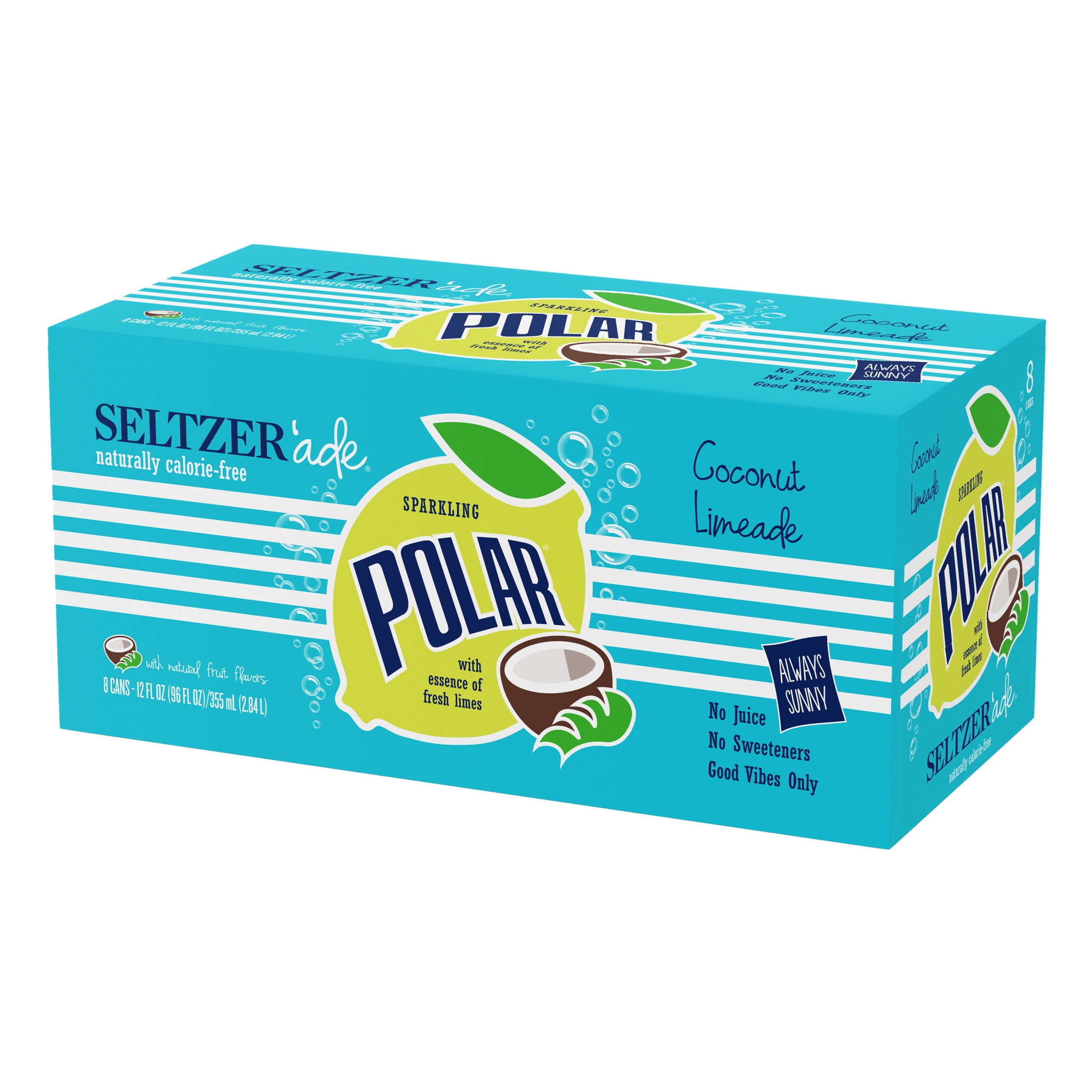 Polar Zero Calorie Coconut Limeade Sparkling Seltzer Water, 12 fl oz, 8 Pack Cans