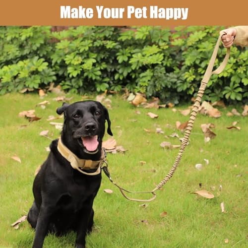 Tactical Dog Collar Leash Set, Adjustable Military Training Nylon Collar Dog Training with Control Handleand Metal Buckle, Dog Collar for Medium Large Dogs (Brown,M)