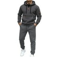 thumbnail image 3 of ibiyuan Mens Track Suit Cotton Long Sleeve Hoodies and Sweatpants Men's Sweatsuits Y2kCasual Training Sweatsuit,2PCS,Dark Gray, 3 of 5