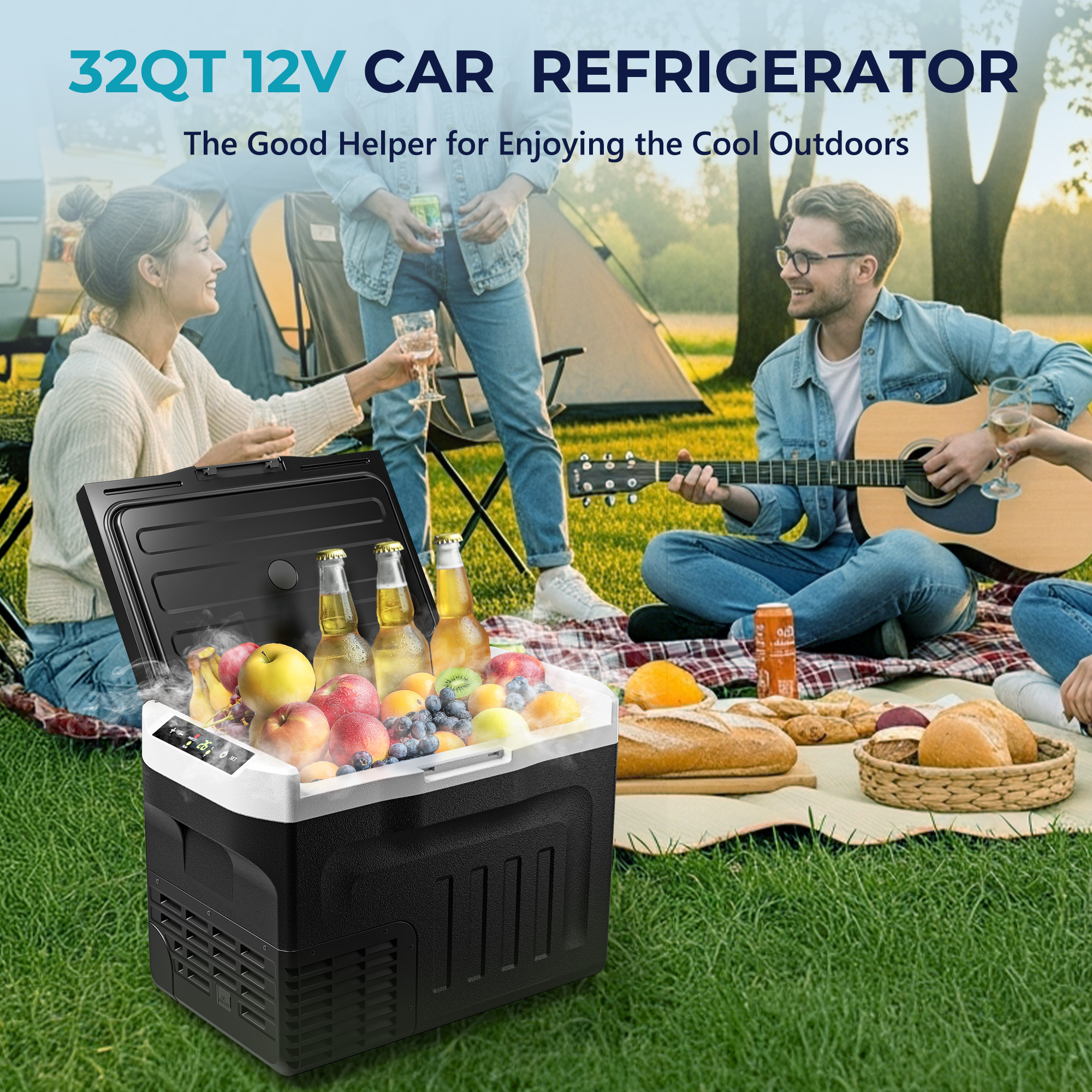 EUHOMY 12V RV Refrigerator 32QT with APP & Panel Control, Portable Freezer for Car Truck Camping