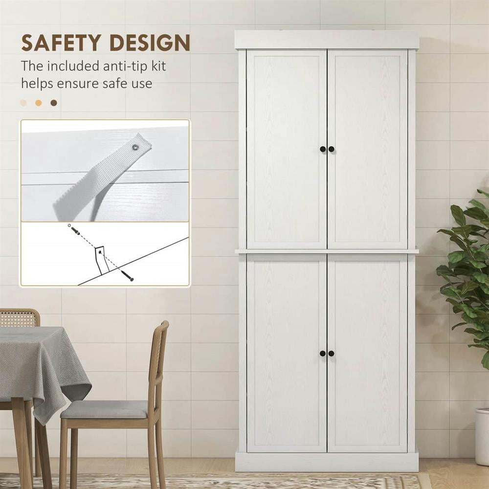 Topcobe 72" Pantry Cabinet, Sliding Door Storage Shelf, Freestanding Kitchen Pantry, White Wood Grain, Space-Saving Organization Solution
