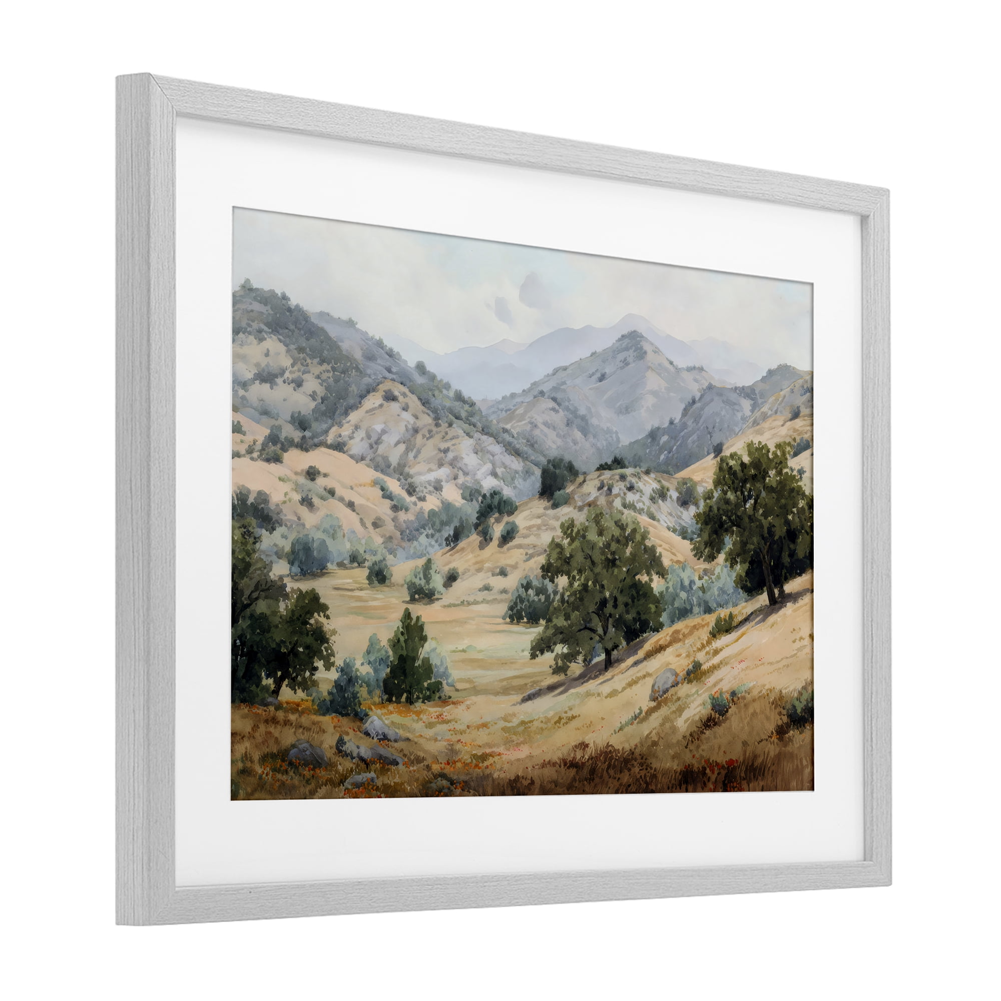Stupell Industries Mountains and Trees Valley View Gray Framed Print Under Glass, design by Petal Prints Design