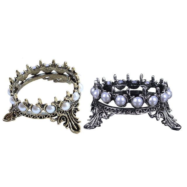 MasteelfCA 2PCS Nail Art Pen Brush Holder Classic Crown Pearl Manicure Pen Rack Decor