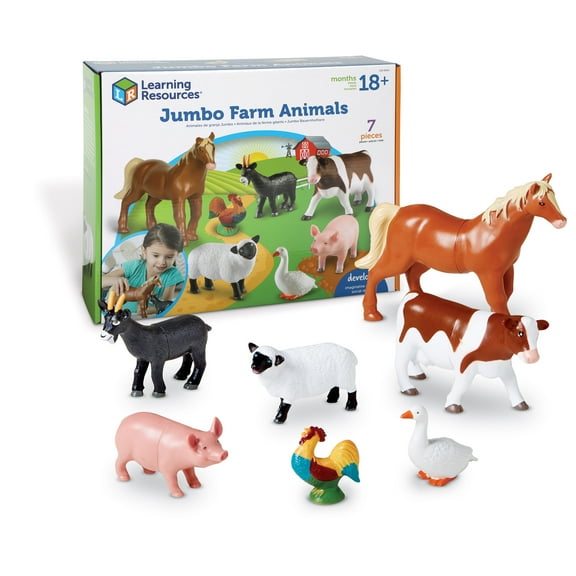 Learning Resources Jumbo Farm Animals, Horse, Cow, Sheep, Chicken , Figurines, Ages 18 Months  