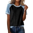 thumbnail image 2 of Helii Women's Color Block T Shirt – Raglan Sleeve T-Shirt, Crewneck Baseball Tee with Contrast Denim Sleeve, Loose Fit Soft Cotton Blend Casual T Shirts for Summer Black,L, 2 of 6