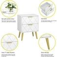 thumbnail image 4 of Nightstand with 2 Drawers, White Bedside Table, Side Table with Gold Legs, Modern Style Night Stand End Table Drawer Dresser for Living Room Bedroom MLBZ09WU, 4 of 7