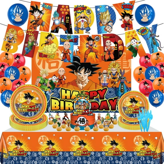 DragonZ birthday party decorations, Dragon Ball party supplies include DragonZ backdrops, tablecloths, banners, balloons, cake inserts, plates, napkins, party decorations for girls and kids