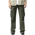 thumbnail image 3 of UVEASISHA Mens Cotton Cargo Pants Relaxed Fit Casual Work Pants Elastic Waist Drawstring Hiking Pants Solid Color Vintage Athletic Trousers with Multi Pockets Army Green L, 3 of 5