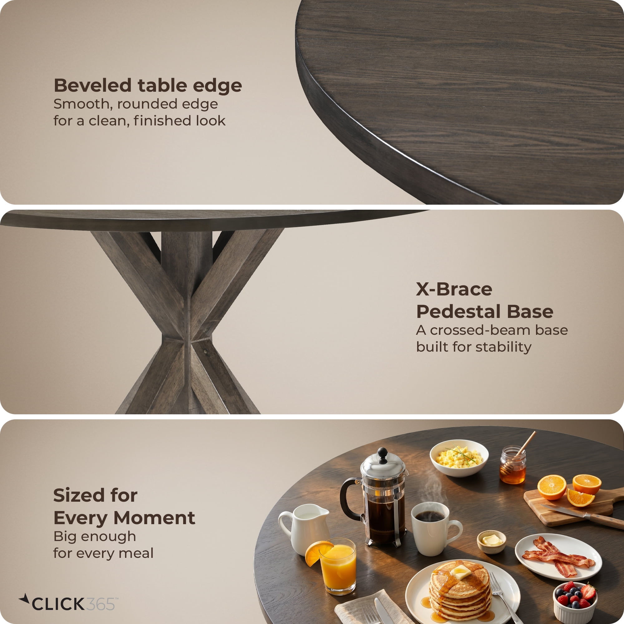 Finch Alfred Round Dining Table in Rustic Brown for Modern Farmhouse