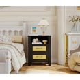thumbnail image 3 of Vineego 1 Piece Rattan Nightstand with Power Outlet, End Table Beside Table with 2 Drawers & 1 Open Shelf for Bedroom Living Room, Black, 3 of 7