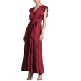 thumbnail image 4 of INSPIRE CHIC Women's Wrap Dress V Neck Ruffled Trim Fit & Flare Maxi Dress S Red, 4 of 6