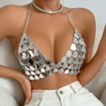 thumbnail image 4 of Tisuna Sexy Clothes For Women Sequin Solid Color Sleeveless Halter Cropped Tops Fashion Modern Ladies Carnival Parties Club Tank Tops Silver, 4 of 7