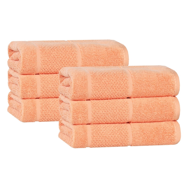 Superior Mile Smart Twist Cotton Medium Weight Hand Towels, Set of 6, Ultra Absorbant Towels, Peach