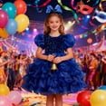 thumbnail image 2 of WMQPNNS Girls Sequined Party Ball Dress Blue Dress for Age 6-7 Years Ruffle Tiered Tutu Dress with Big Bow Headband Wedding Birthday Party Prom Dress, 2 of 8