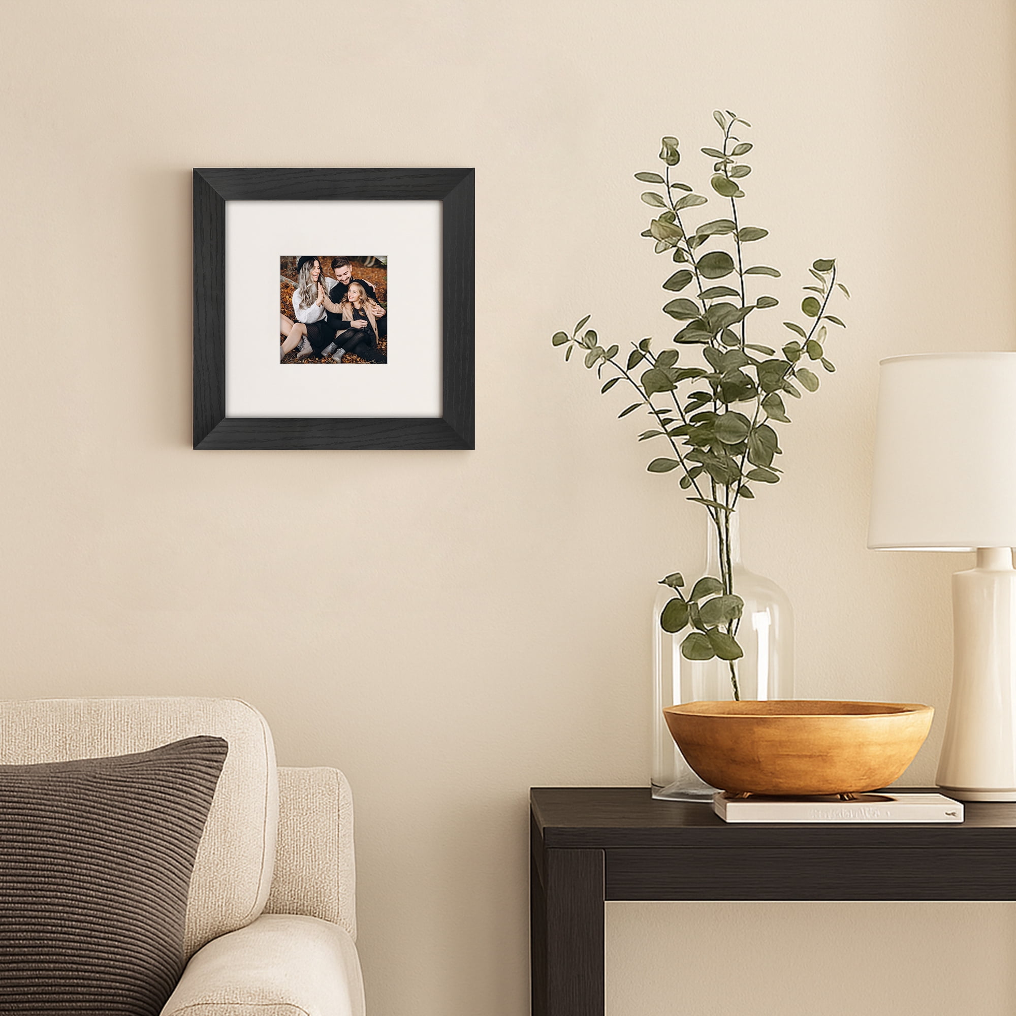 Americanflat 8x8 Picture Frame with Shatter-Resistant Glass with 4x4 Mat Display Photo Hudson Wide - Black