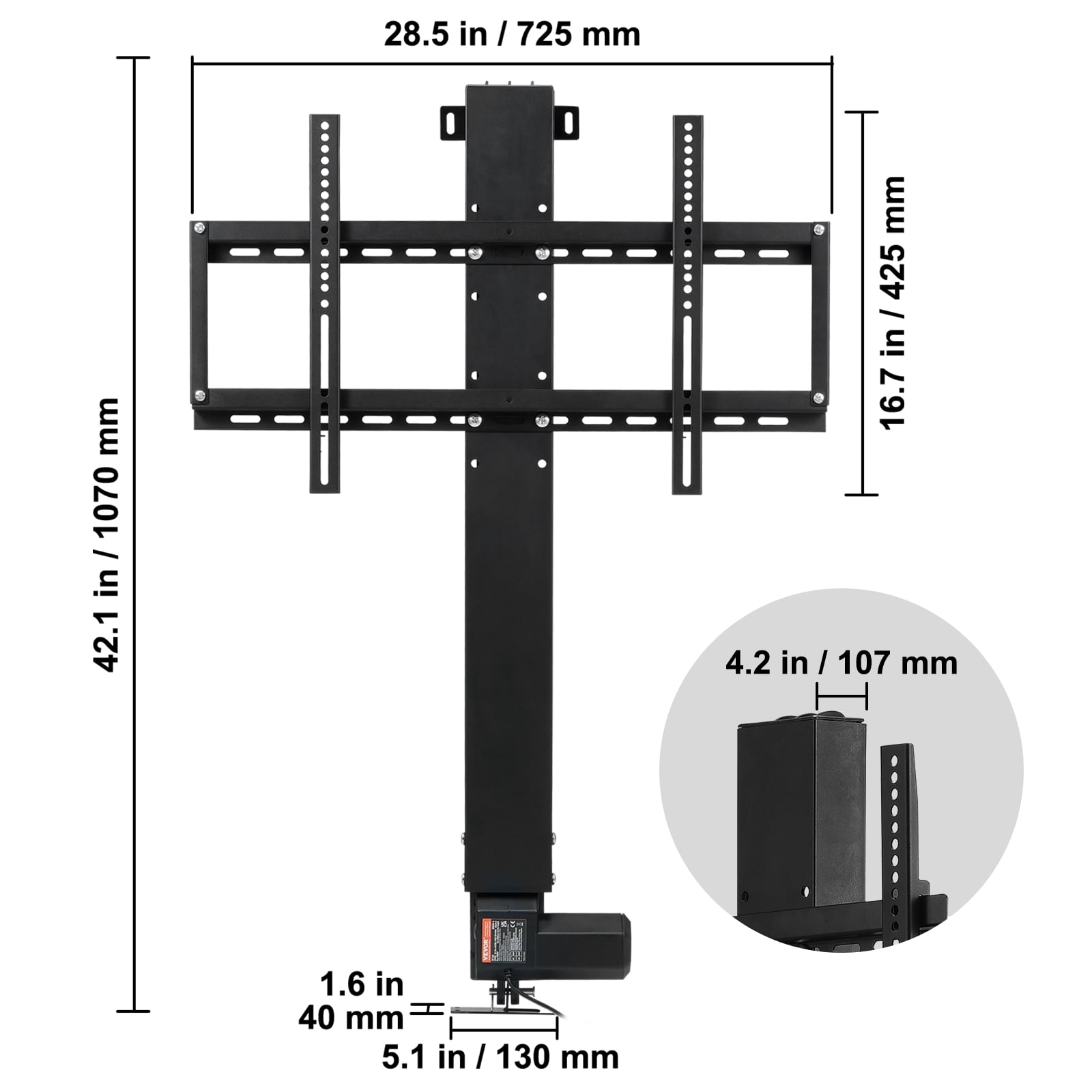 VEVOR Motorized TV Lift Mount 42-73" Height Adjustable, 32" Stroke Length, Fit for Max.60" TV Lift with Long-Distance Regulator, Load Capacity 132 lbs