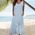 thumbnail image 4 of Womens Rompers for Summer Fashion Solid Color Sleeveless Round Neck Pocket Dress Skirt A-Line Casual Loose T-Shirt Beach Sundress Light Blue (Size:S-5XL), 4 of 5