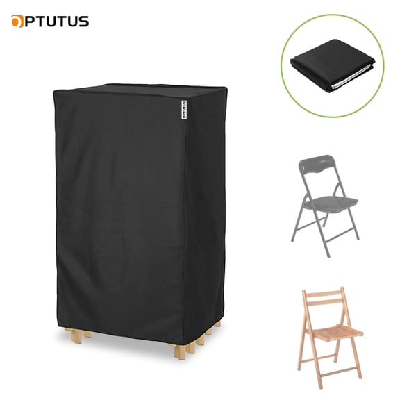 OPTUTUS Black Patio Folding Chair Cover, Waterproof Polyester, with Drawstring Closure, for Outdoor, All Seasons, Party, Team Building, Wedding