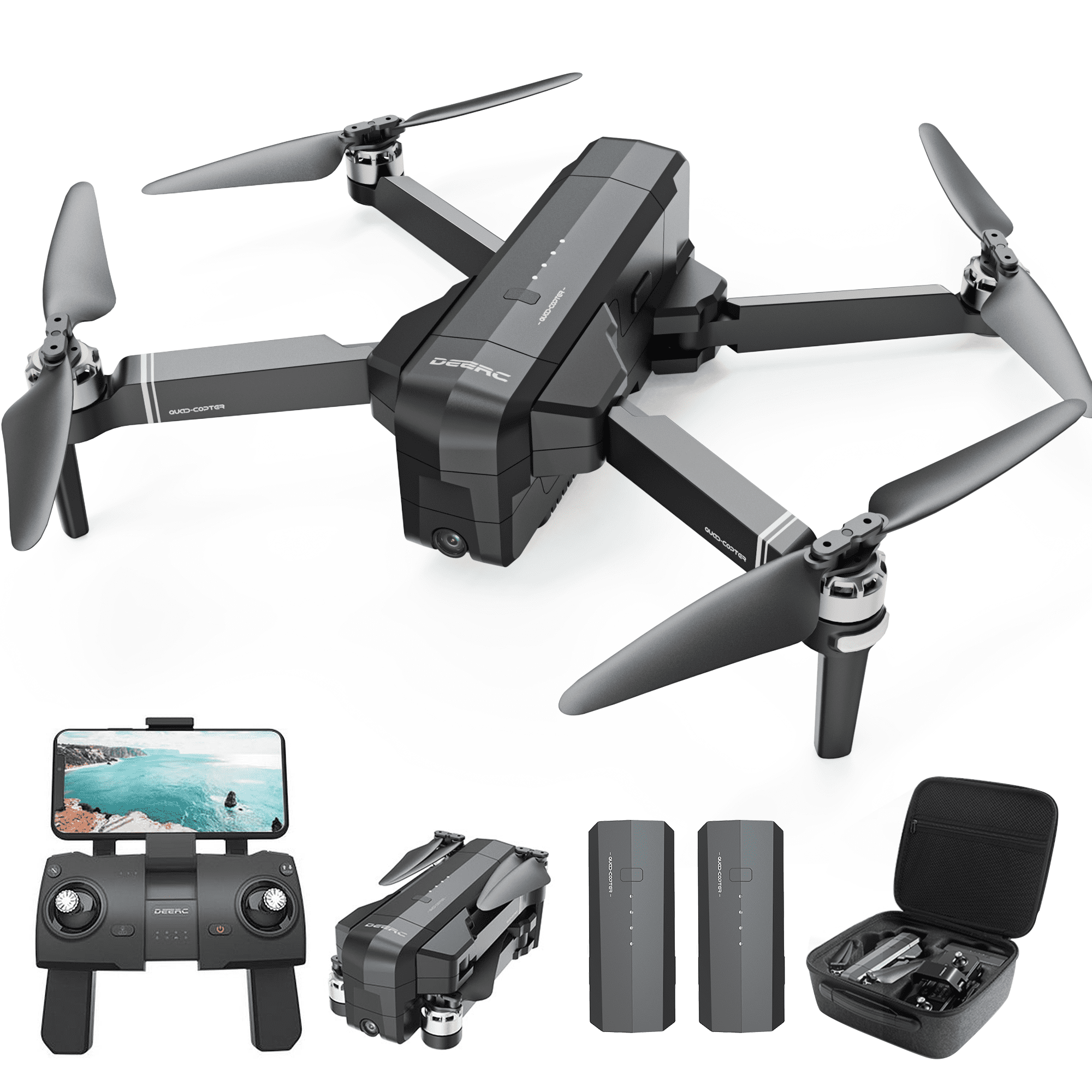 Et hundrede år Regnbue deadlock DEERC DE22 Foldable GPS Drone with 2K FPV Camera, Black - Walmart.com