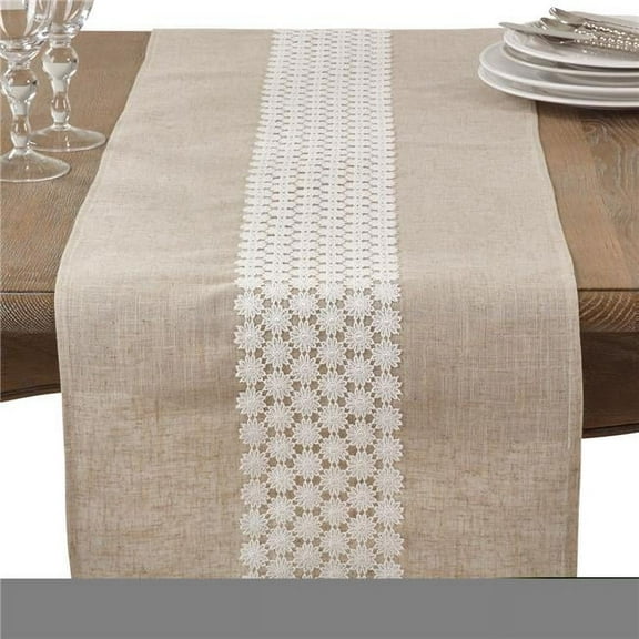 Saro Lifestyle Daisy Lace Design Country Linen Blend Table Runner 16"x120"