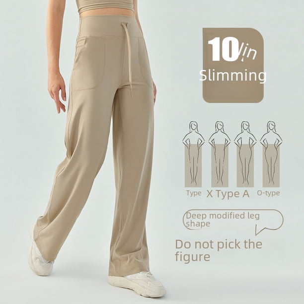 Pantalones deportivos de cintura alta con cordón y color piel para mujer, pantalones holgados de pierna ancha de color liso para fitness, pantalones ajustados para correr y adelgazar para yoga