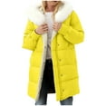 thumbnail image 3 of Dazajoo Women's Winter Coats Long Puffer Jackets with Fur Hood Warm Fleece Sherpa Lined Thicken Padded Down Coat Puffy Outerwear,Yellow,M, 3 of 10
