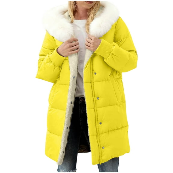 hoksml Women's Long Winter Coat with Removable Hood Fleece Lined Hooded Jacket Warm Casual Puffer Parka with Pockets