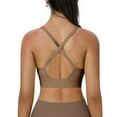 thumbnail image 4 of COMVALUE Women's Square Scoop Neck Sports Bra Thin Strap Padded Low Impact Yoga Bra Wireless Workout Crop Top (Coffee, XXL), 4 of 7