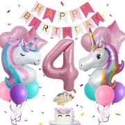 4th Unicorn Birthday Decorations for Girls, 4 year old Girl Party Supplies with Happy Birthday Banner, Cake Topper, Unicorn Balloons