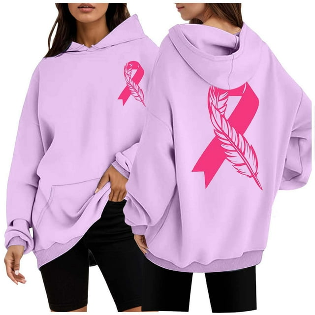 Sweat à Capuche pour Femmes Mode Hiver Imprimé Cancer Rouge