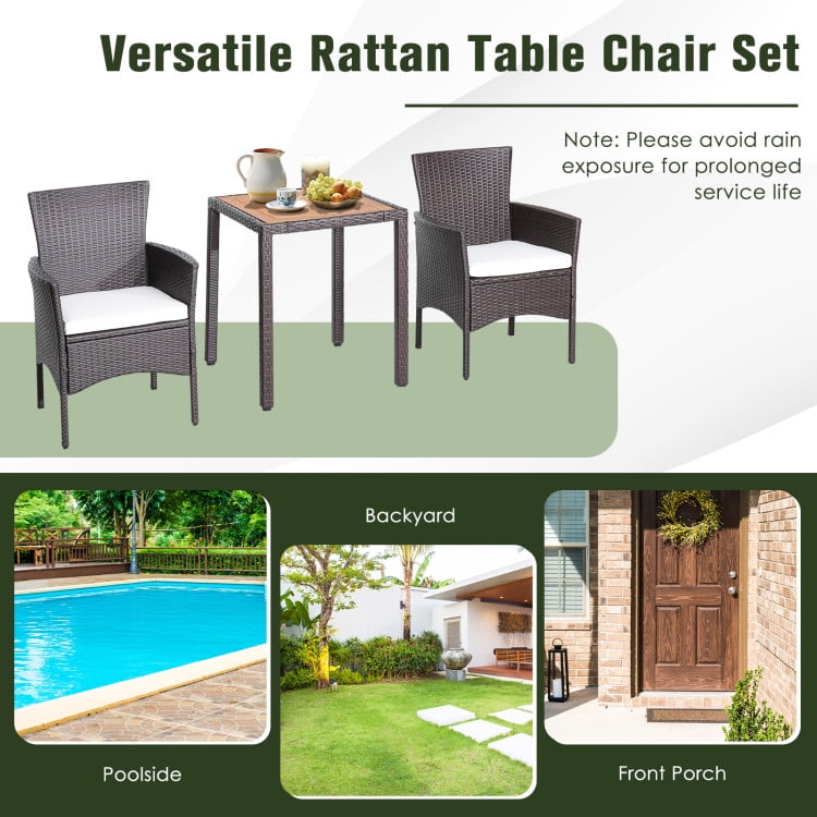Aimee Lii 3 Pieces Patio Wicker Furniture Set with Acacia Wood Table Top, Outdoor Patio Set Aimee Lii 3 Pieces Patio Wicker Furniture Set with Acacia Wood Table Top, Outdoor Patio Set