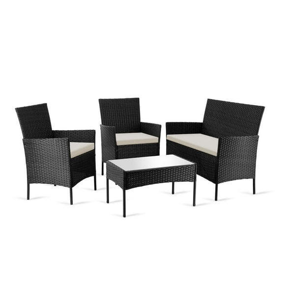 Sala de Jardín KingsHouse Rattan tipo Mimbre con Cojines y Mesa de Vidrio Templado negro 7