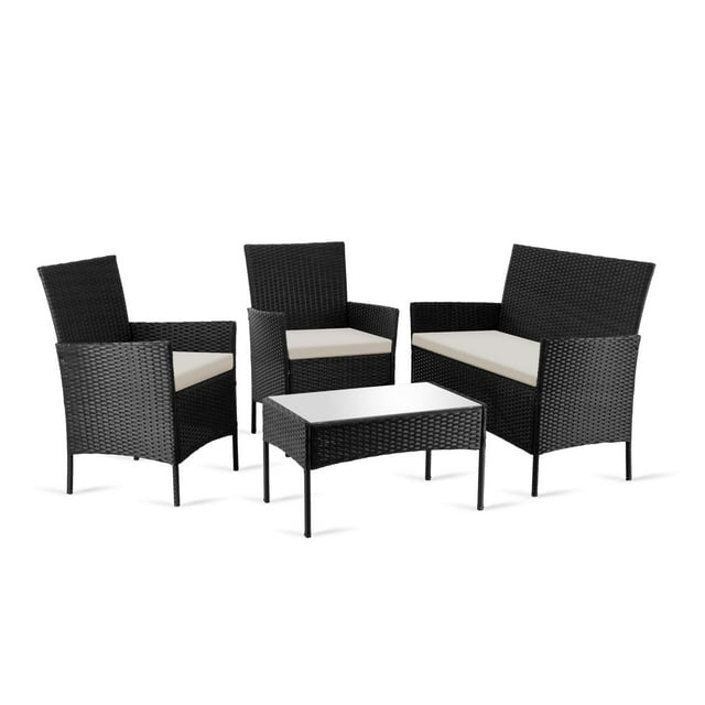 Sala de Jardín KingsHouse Rattan tipo Mimbre con Cojines y Mesa de Vidrio Templado negro 7