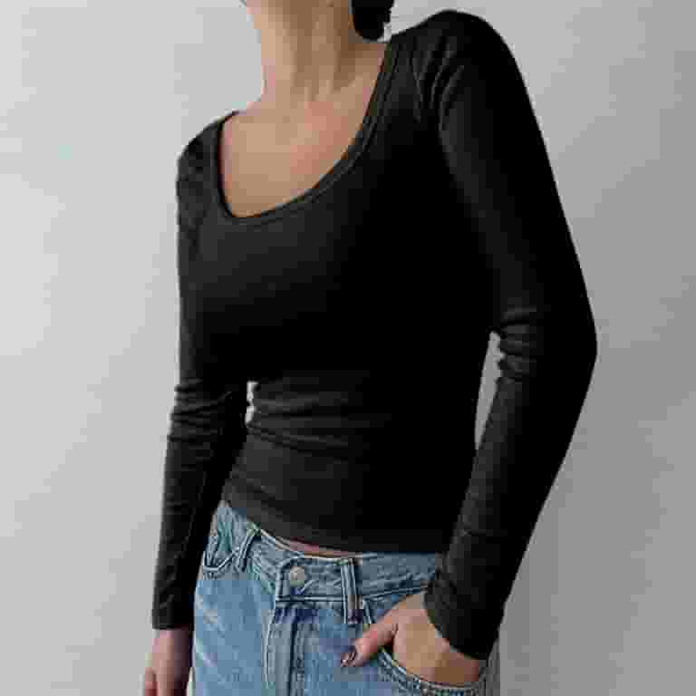 Pxiakgy t shirts for women Women's Solid Color U Neck Long Pxiakgy t shirts for women Women's Solid Color U Neck Long