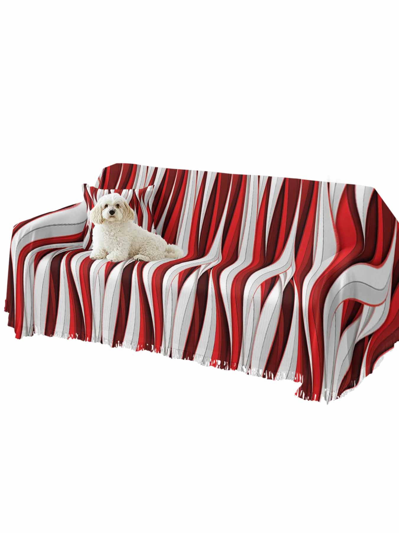 Red White Moire Couch Cover, Modern Abstract Art Oversized Sofa Cover Blanket for 3 Cushion Couch,Sectional Sofa Slipcover Furniture Protector for Living Room Bedroom 71''x150''
