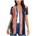 thumbnail image 2 of Zivyakyron Short Sleeve Womens Cardigan Striped Casual Summer Woman Tops Open Front Loose Retro with Pocket Tops, 2 of 5