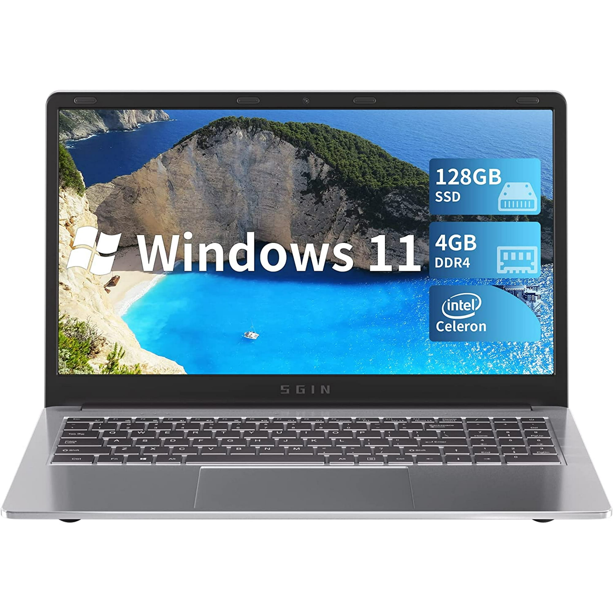 SGIN 15.6inch Laptop 4GB DDR4 128GB SSD Windows 11 with 4