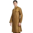 thumbnail image 3 of SKAVIJ Men's Art Silk Kurta Top Indian Wedding Casual Long Shirt Medium Brown, 3 of 6