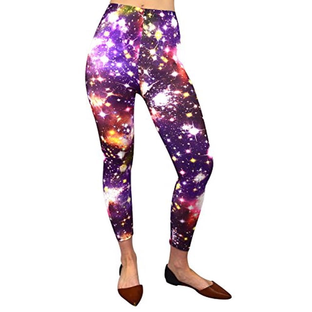 Peach Couture Leggings de Luxe Extensibles pour Femmes Imprimé Galaxie Pantalons Serrés