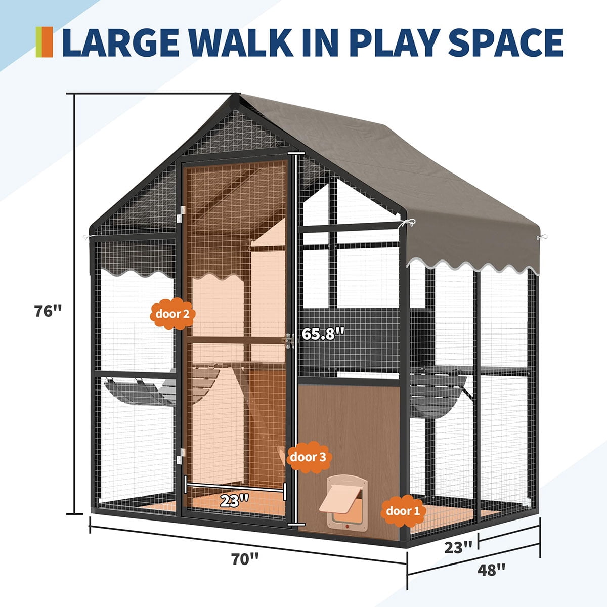 Aluminum Walk-In Large Outdoor Cat Enclosure,Large Outdoor Catio for Multiple Cats, Outside Cattery with Weatherproof Roof with Channels,Side Door,UV Proof Cover,Huge Condo,Platform(ship in 2 boxes)