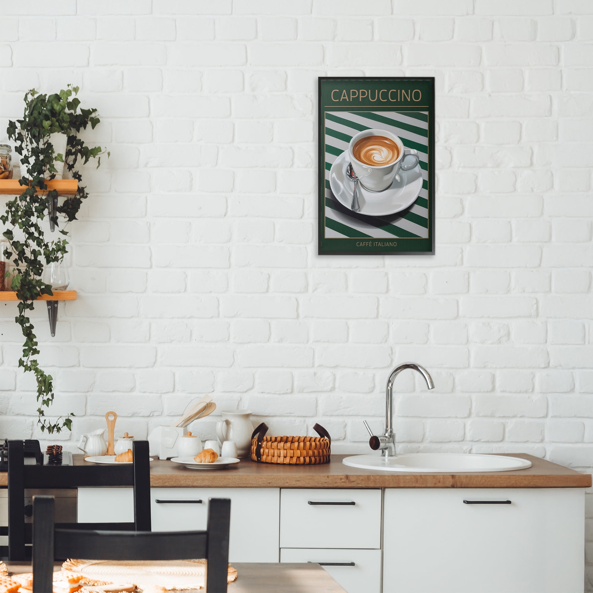 Stupell Industries Cappuccino Coffee over Stripes Black Framed Giclee Art, design by Andreas Magnusson