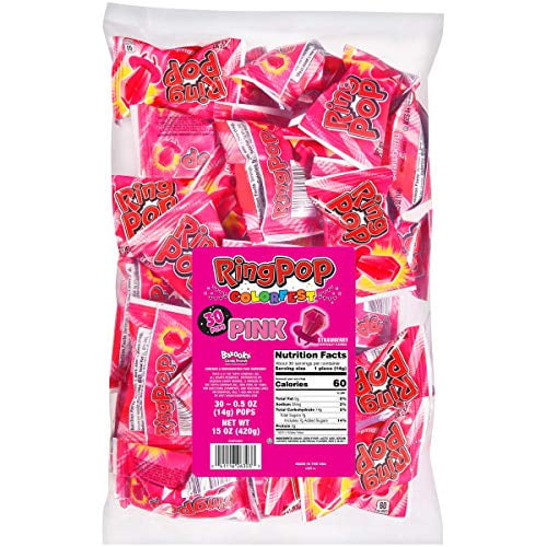 Ring Pop Individually Wrapped Pink Strawberry Bulk Lollipop Easter Pack - 30 Count Strawberry Flavored Lollipop Suckers - Fun Candy for Easter Decorations, Baskets & Egg Hunts