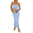 thumbnail image 2 of Godokuleh Womens Summer Dresses 2024 Bodycon Maxi Tube Dress Strapless Side Slit Vacation Outfits Light Blue L, 2 of 6