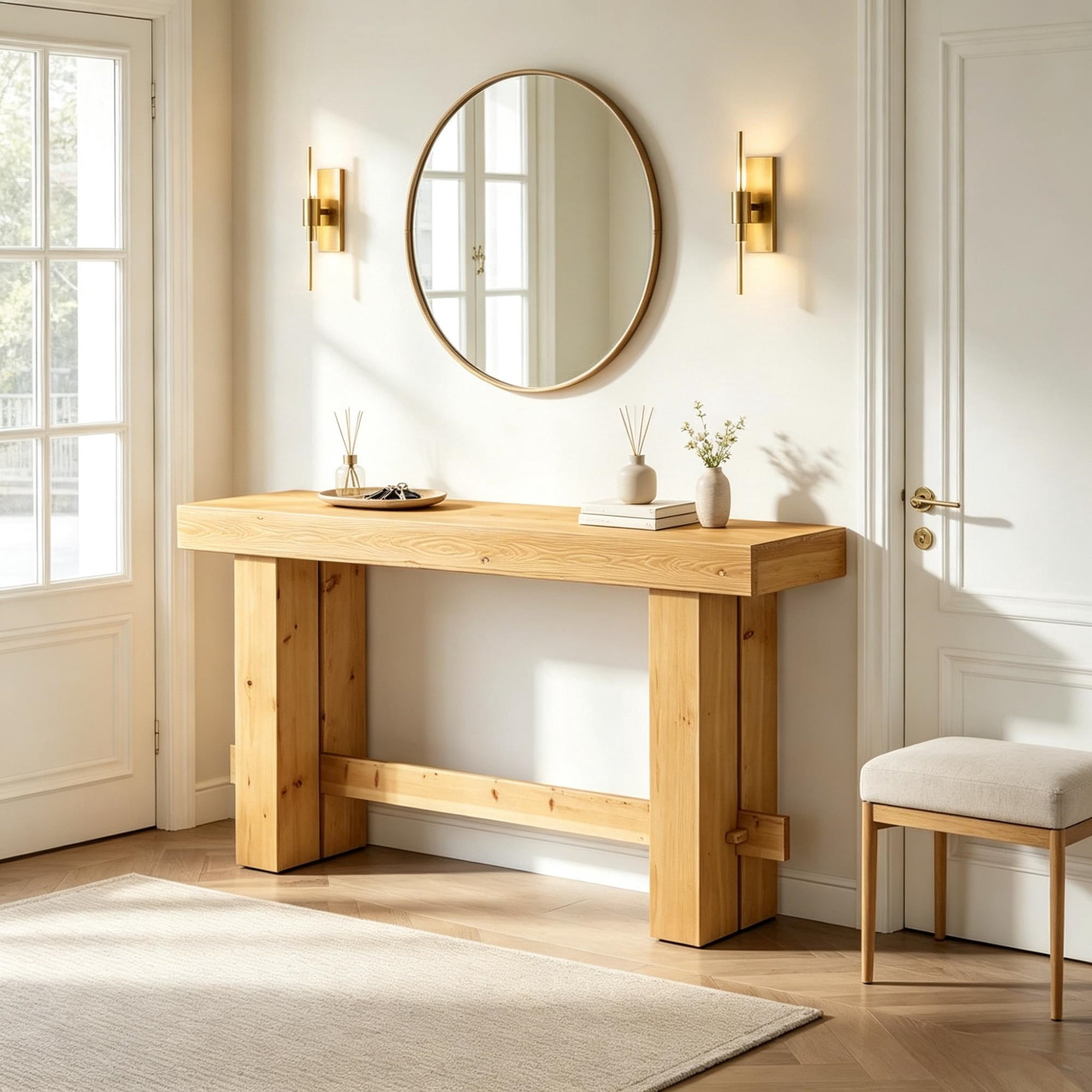 63 in Wood Sofa Entryway Table Console Table with Stable Legs