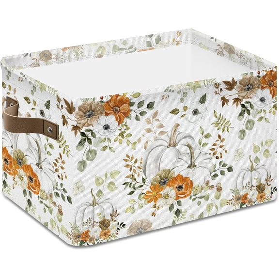 Whaline Fall Floral Pumpkin Storage Basket, Foldable Fabric Organizer Bin