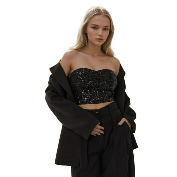 Heart Collar Sequin Crop Top