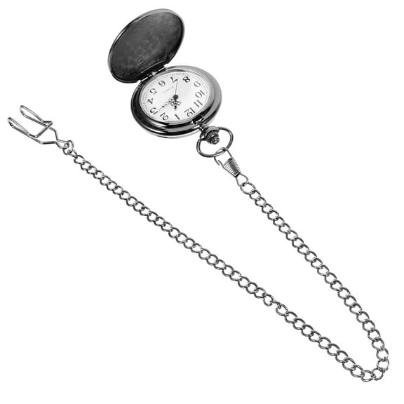 KONTONTY Vintage Metal Pocket Watch for Men, Black, Stylish and Decorative, Father's Day