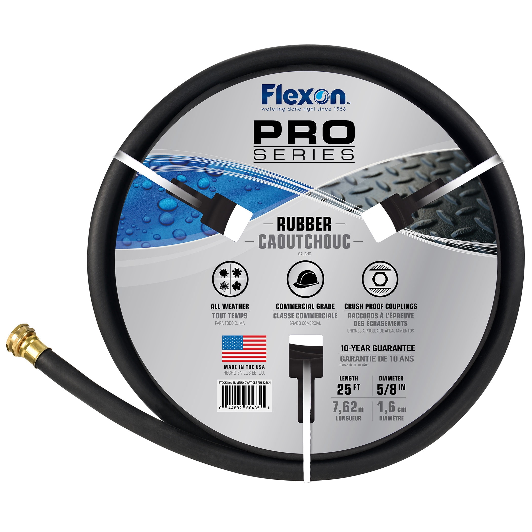 Flexon 5/8" x 25-Ft Premium Rubber Garden Hose – Heavy-Duty, Commercial-Grade, All-Weather Flexibility, High Burst Strength, Crush-Proof Couplings, Kink-Resistant,  Ideal for Landscaping & Job Sites